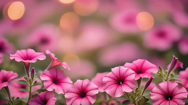 Blooming Pink Petunias with Golden Bokeh 4K Generative AI