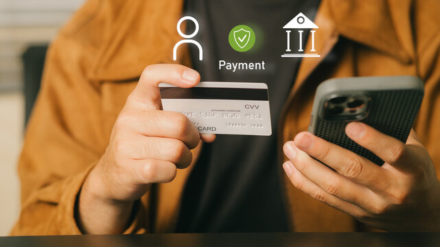Person Making Digital Payment with Smartphone and Credit Card Support