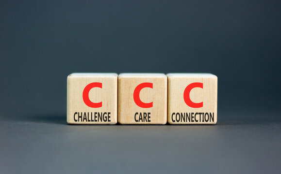 CCC challenge care connection symbol. Concept words CCC challenge care connection on beautiful wooden blocks. Beautiful grey background. Business CCC challenge care connection concept. Copy space.