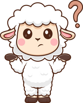 Cute Sheep Confused Thinking Cartoon
