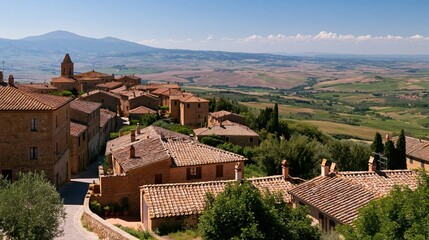 Obraz premium Pienza Bird View Destination under Brilliant Daylight