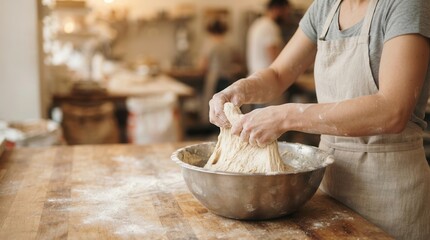 Fototapeta premium Culinary Craftsmanship and Traditional Bread Making Process at Work