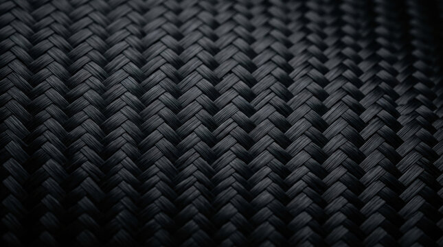 Woven carbon fiber texture pattern with aero industry application in dark black surface showing detailed structure
