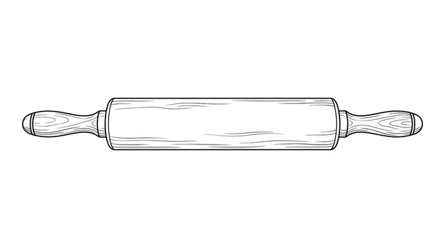 Vintage wooden rolling pin illustration, classic kitchen utensil for baking. Hand drawn wood rolling pin, rustic culinary tool on white background.