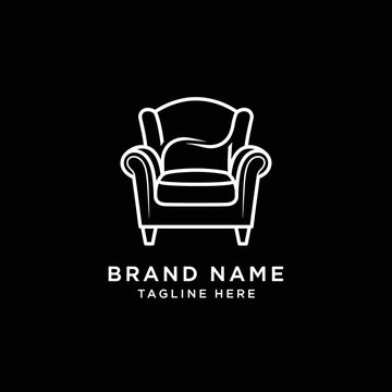 Armchair furniture line art logo with text.