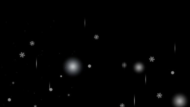 Photorealistic Winter Snowfall Overlay Animation Loop with Realistic Snowflake Crystals Bokeh and Motion Blur on Black