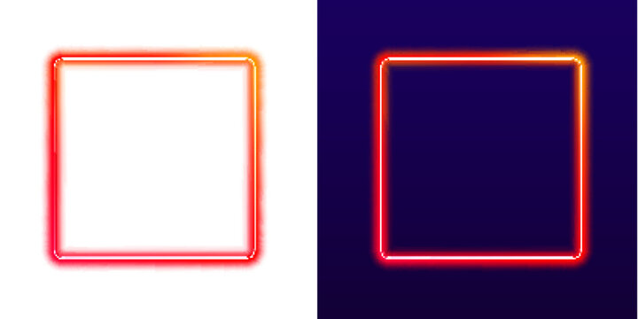 Glowing red and orange neon square PNG frame with vibrant gradient edges. Soft light creates a futuristic effect. Perfect for digital interfaces.