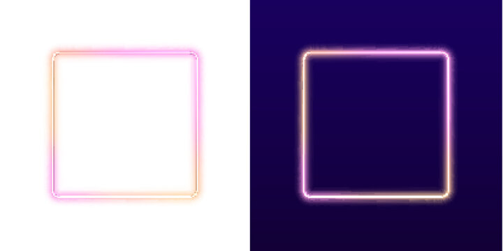 Modern glowing square frame with a colorful neon gradient. Soft luminous lines create an elegant digital effect. Transparent PNG vector for creative design.