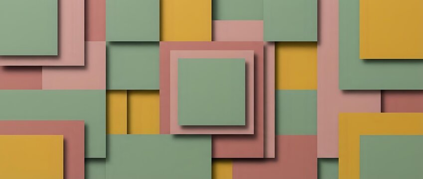 Geometric abstract composition with layered shapes in sage green