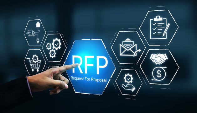 Digital Interface with Icons Representing Request for Proposal RFP Process, Business Concepts, and Technology Integration for Professional Use. Bitwise.