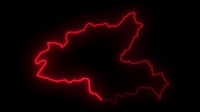 Glowing Red Neon Outline Map of Armenia on Black Background, Animated Country Border with Light Effect for Geographic Motion Graphics