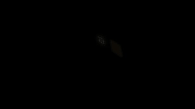 Animated text green eclipse displaying floating geometric shapes against bright chroma key backdrop with accompanied floating luminous diamond shapes vibrant