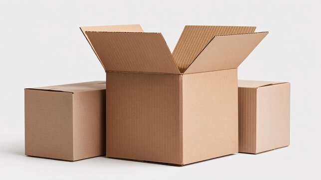 The Cardboard Boxes Open in Simple Minimal Packaging Studio Scene