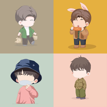 Cute Chibi Boy Character Outfit Set