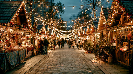 Fototapeta premium Christmas_market_with_lights_and_people