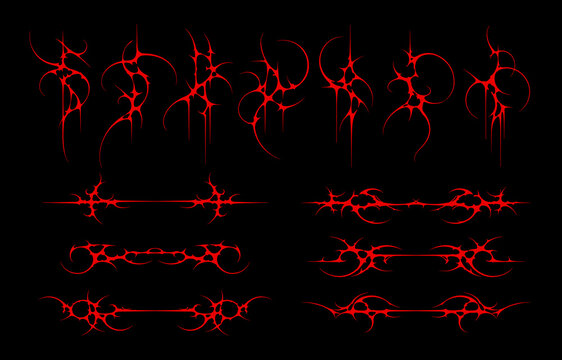 Neo Tribal Gothic Sigil Vector Set with Organic Spiked Forms Fine Thorn Details Sharp Curves and Decorative Frame Elements for Tattoo Design Alternative Fashion Streetwear Graphics Apparel Prints