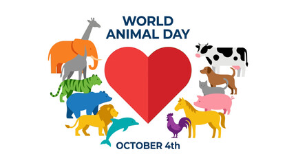 Fototapeta premium World Animal Day Celebration Graphic with Assorted Wild and Farm Animals