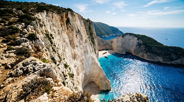 Breathtaking view of Navagio Beach and the Shipwreck cove in Zakynthos Greece.