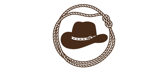 Isolated Cowboy Hat Emblem with Lasso Rope Circle © panut