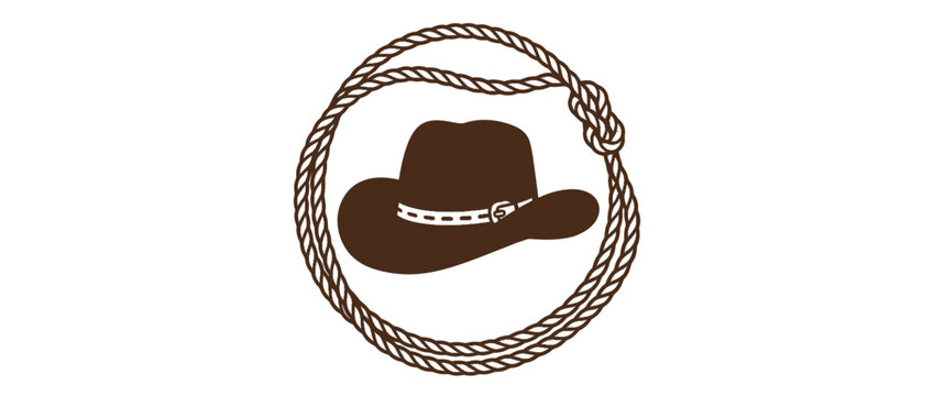 Isolated Cowboy Hat Emblem with Lasso Rope Circle