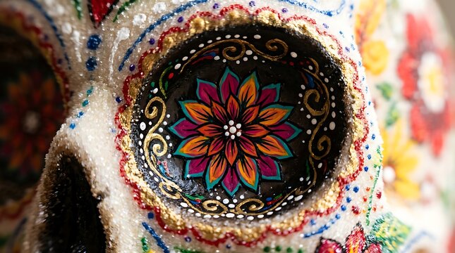 Close up of a decorative Mexican sugar skull for Day of the Dead.