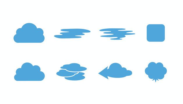 Collection of blue cloud shapes and abstract icons is presented in a neat grid layout on a white background.