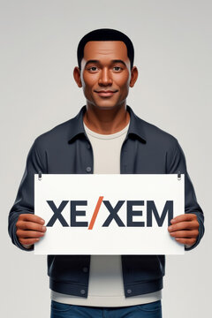Non-binary person holds poster with new pronouns Xe Xem, reflect gender identity AI Generative