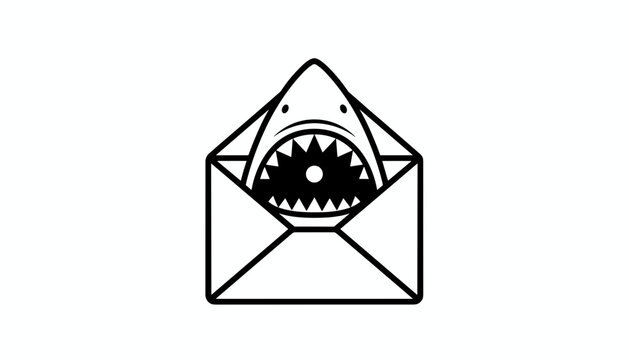 Creative logo design representing a shark inside a mailing envelope representing email security or spam mail threat.