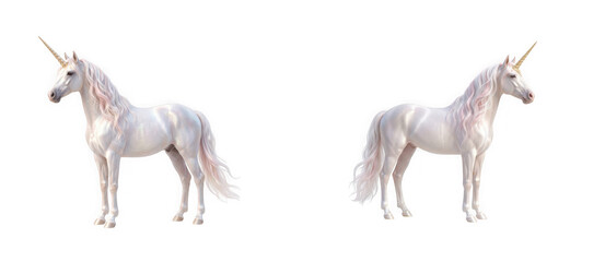 Fototapeta premium Two majestic unicorn horses isolated on transparent background