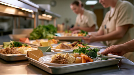 Obraz premium Hospital kitchen sorts meals by texture level