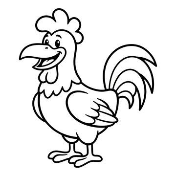Cute rooster cartoon vector coloring page for kids