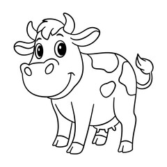Cute cow cartoon vector coloring page for kids