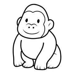Cute baby gorilla cartoon vector coloring page for kids © bhavana