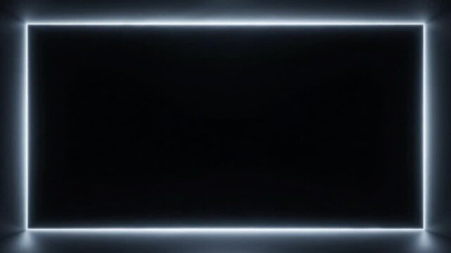 Glowing white neon light frame pulses with steady rhythm in this dark minimalist cinematic motion video for modern creative projects