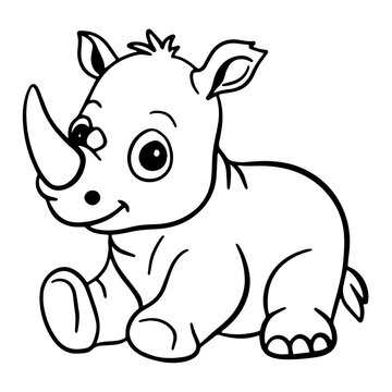 Cute baby rhino coloring page for kids simple outline vector illustration of cartoon rhinoceros