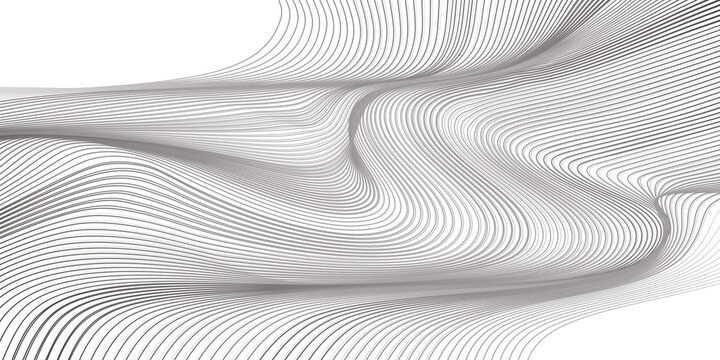 Wave lines abstract background, black thin wavy stripes with movement optical effect. Minimalistic drawing, graphic curves flow. Modern vector illustration isolated on white.