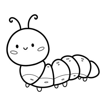 Cute crawling caterpillar line art vector illustration for coloring page