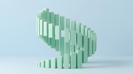 Fototapeta premium Mint green blocks arranged in a spiral shape on blue