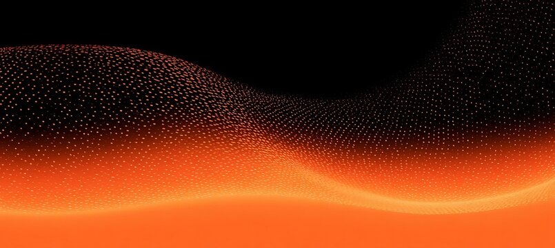 Abstract Background With Wavy Halftone Lines And Glowing Orange Particles Forming A Sinudoidal Wave