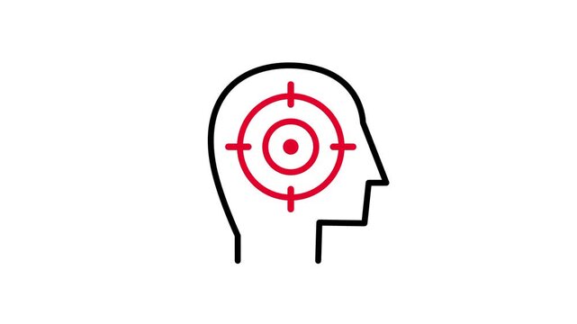 A head shown in side profile with a red target crosshair inside it symbolizing sharp mental focus clear intention or a well defined personal goal