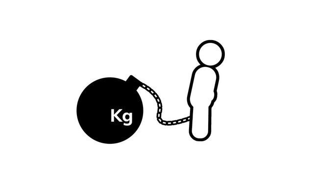 A person walking while dragging a heavy iron ball and chain labeled kg symbolizing a heavy burden or obstacle that is holding that person firmly back
