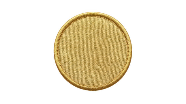 Blank gold embroidered circle patch isolated on transparent background