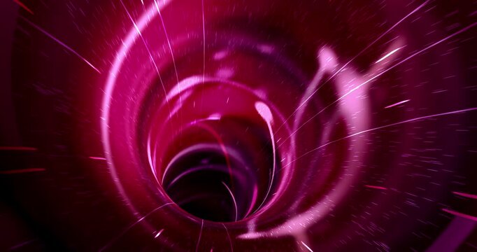 Futuristic neon light tunnel with hyperdrive warp speed motion graphics loop for stock background. 4K 3D Animation.