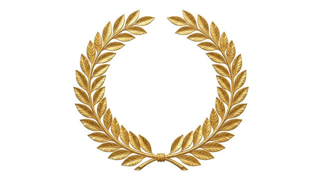 Golden laurel wreath symbol of victory isolated on transparent background