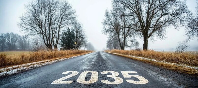 Open Asphalt Road Stretching into the Distance Featuring the Large White Painted Numbers for 2035