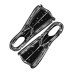 Fototapeta premium Png vintage diving flippers illustration, transparent background