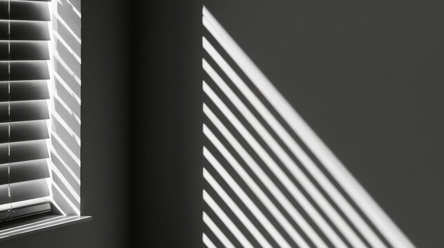 Sunlight streams through blinds, casting striped shadows on a wall