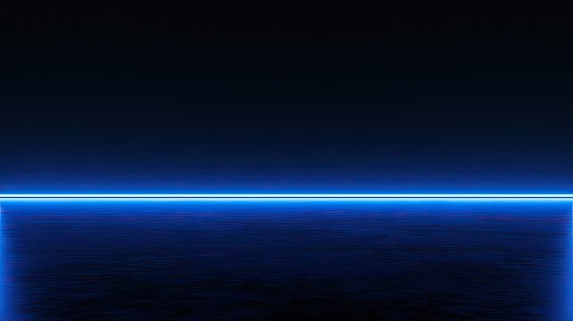 Dark, abstract space with a vibrant, glowing blue horizon line and textured floor