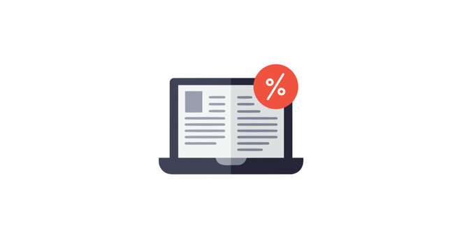 An open laptop displaying a document with a red percentage sign symbol in a circle next to it