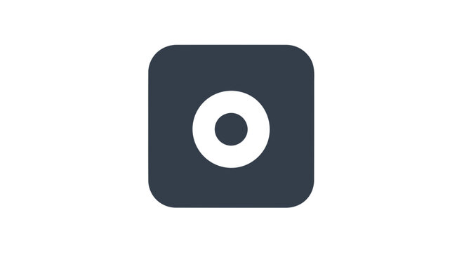 A simple, minimalist graphic representing a record button or a target, enclosed within a dark square